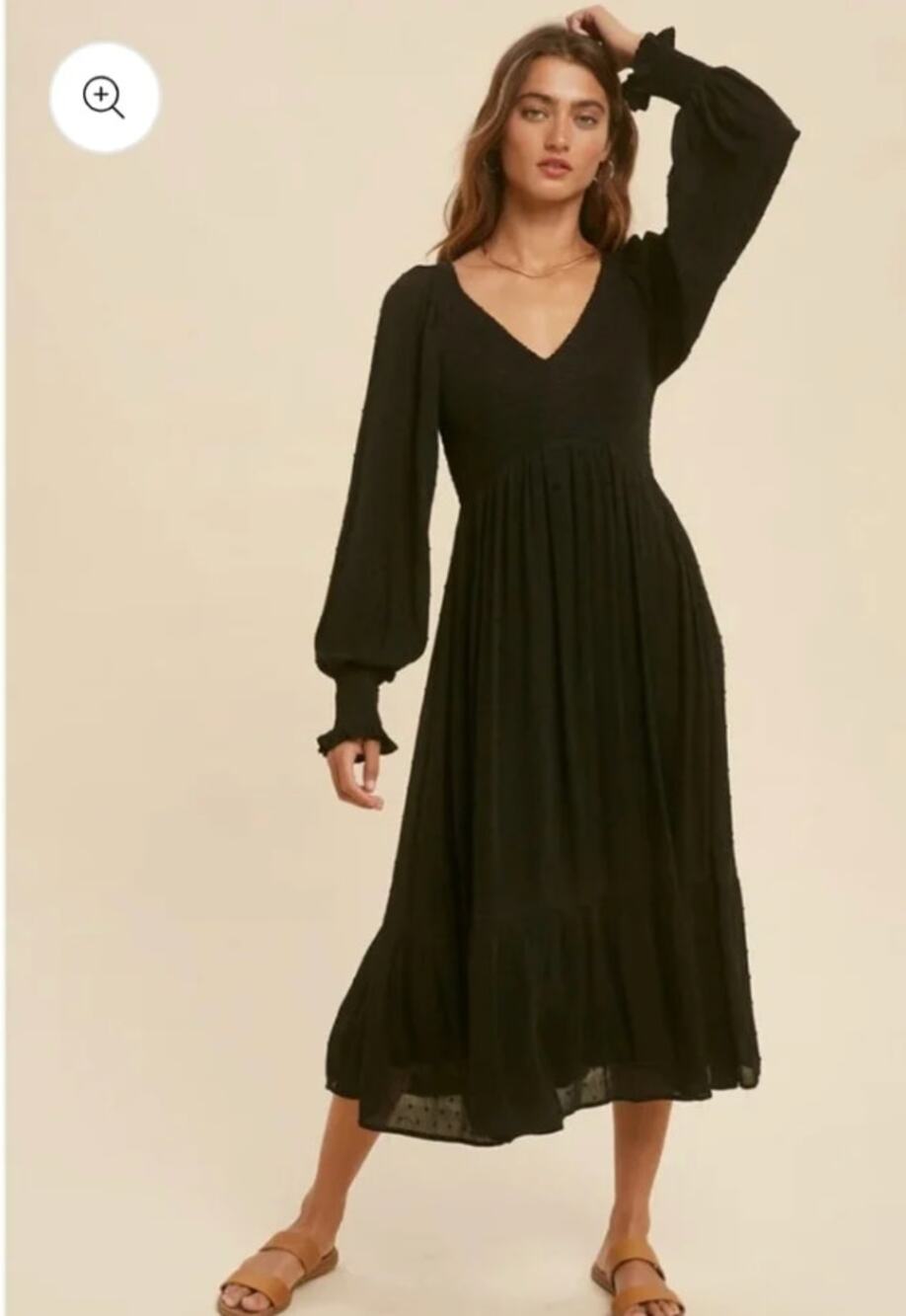 Baltic Born Lainey Smocked Dotted Midi Dress In Black